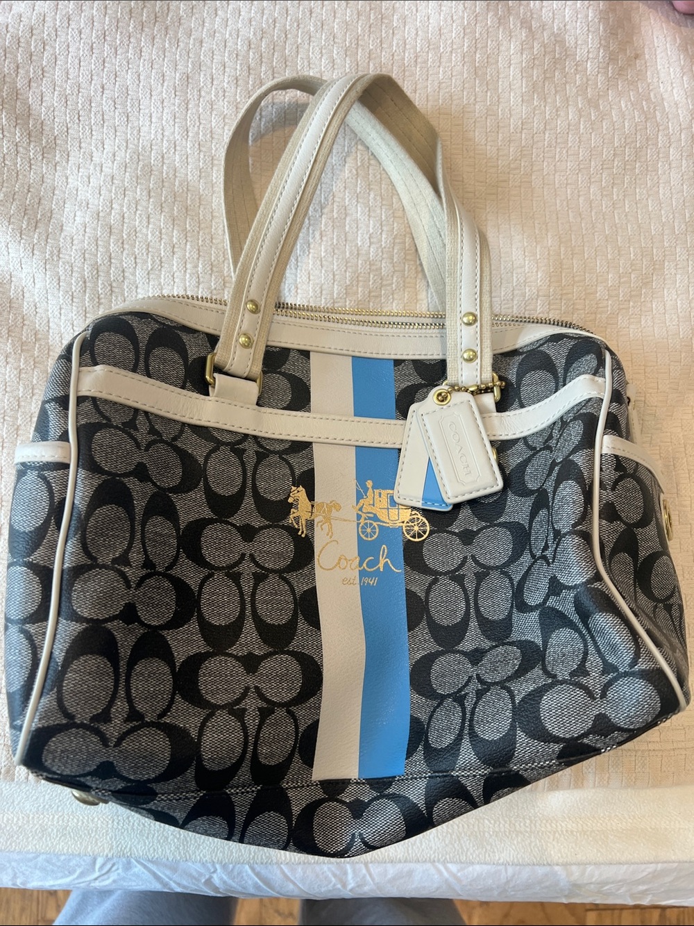Coach Signature Satchel in Black, Gray, White and Blue